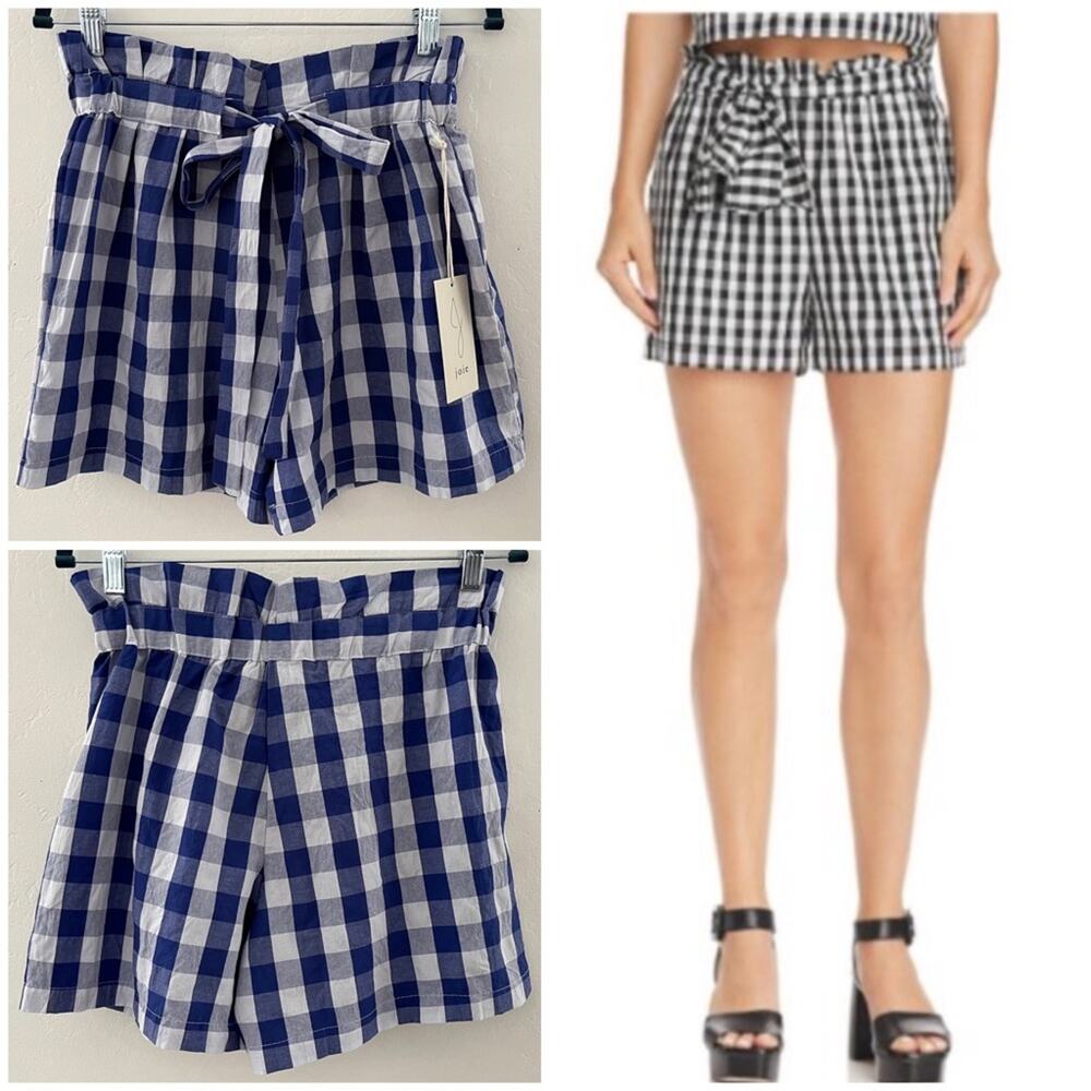 Joie Plaid Shorts Women's Small Blue Paper Bag High Waisted Lightweight NEW
